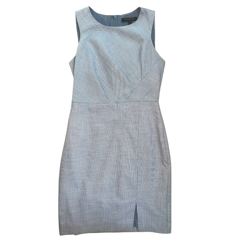 Banana Republic Blue Textured Sheath Dress Petite 0P Sleeveless Career NWT